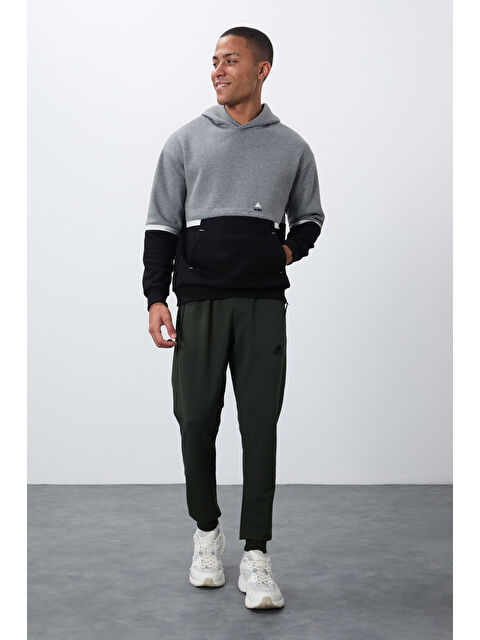 Tommylife Gri Melanj Pamuklu Kalın İçi Tüylü Yumuşak Dokulu Comfort Fit Nakışlı  Erkek Hoodie - 88417 - S000330151-74