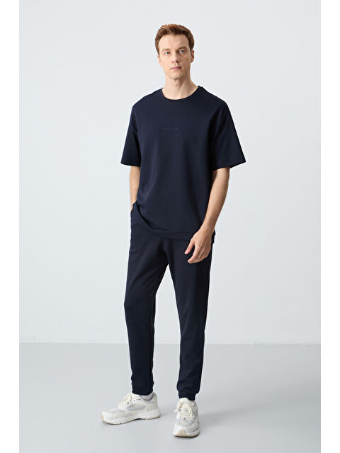 Air Jones Lacivert Pamuklu Kalın Yumuşak Dokulu Oversize Fit Basic Erkek Eşofman Takım - 85261 - S000330206-21164