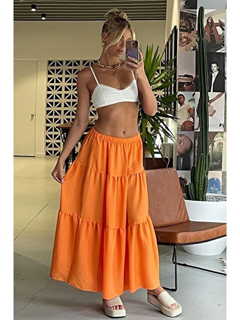 Madmext Turuncu Basic Pileli Kadın Uzun Etek - S000030711-20013