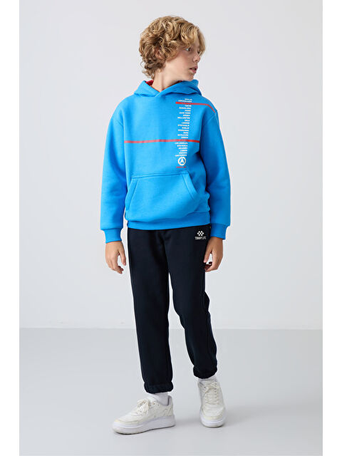 Tommylife Lacivert Pamuklu Kalın İçi Tüylü Yumuşak Dokulu Standart Fit Baskılı Erkek Çocuk Eşofman Alt - 1122 - S000330228-21164