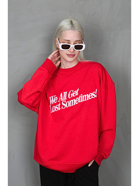 Madmext Kırmızı Baskılı Sweatshirt Mg1901 - S000056762-20045