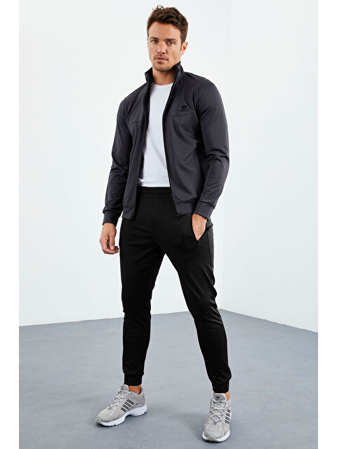 Tommylife Antrasit-Siyah Dik Yaka Fermuarlı Standart Kalıp Manşetli Erkek Eşofman Takım - 85160 - S000160184-29666