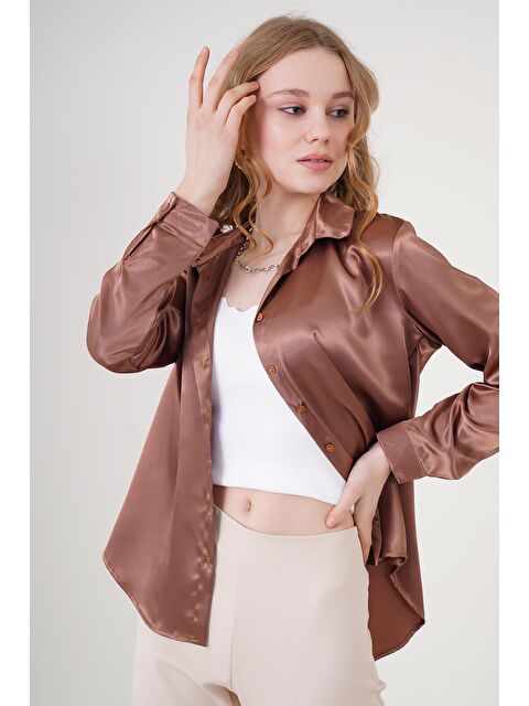 Bigdart 3964 Hafif Dökümlü Saten Gömlek - Taba - S000089376-14955