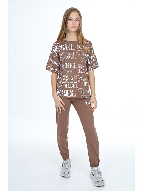 angelos Kız Çocuk Yazı Baskılı Alt-Üst Takım 8-14 Yaş Lx305 - S000130660-19413