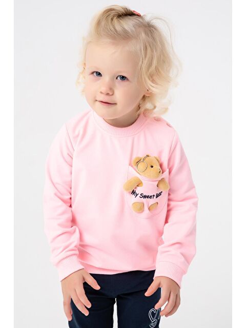 Breeze Kız Bebek Sweatshirt Ayıcık Aksesuarlı Pudra (1.5-3 Yaş) - S000070601-23490