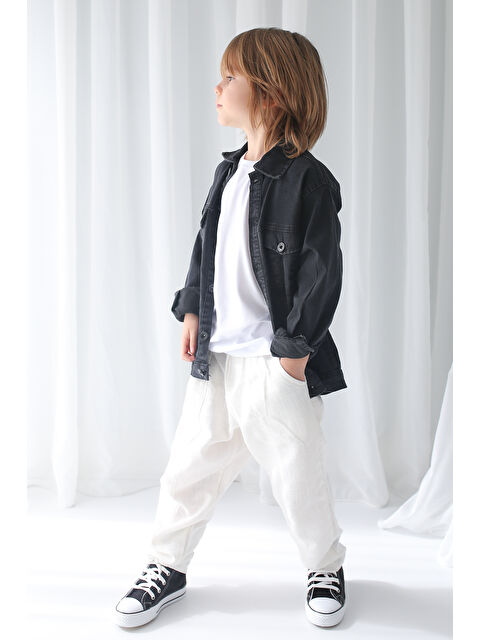 Catz Kids Beyaz vera Keten Carrot Pantolon + Siyah Kot Gömlek Ceket - S000152227-37246