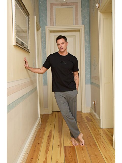 Formo Erkek Siyah %100 Pamuk Kısa Kollu Pijama Takımı