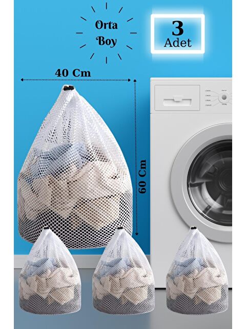 Znp Home LBag | 3 Adet Çamaşır Yıkama Filesi İpli 40x60 Cm | Çorap Perde Filesi - S000193218-20063