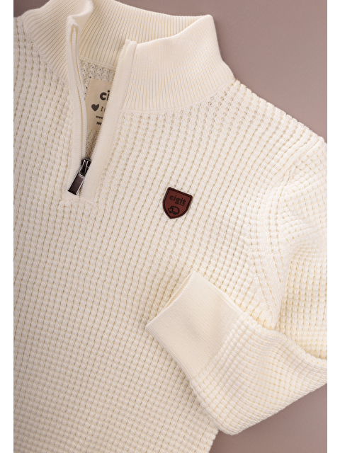 CİGİT Selanik Triko Fermuarlı Kazak 2-11 Yaş Ekru - S000474364-19965