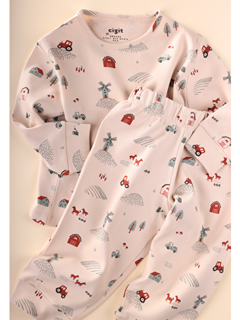 CİGİT Desenli Mevsimlik Pijama Takım 1-7 Yaş Çiftlik Desen - S000479788-19965