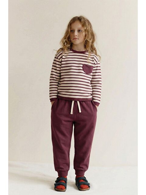 CİGİT Çizgili Sweatshirt Takım 1-7 Yaş Mürdüm - S000481420-20036