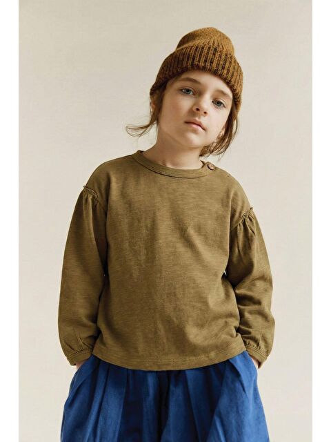 CİGİT Fırçalı Rustik Uzun Kollu T-Shırt 1-7 Yaş Olive - S000482694-18194