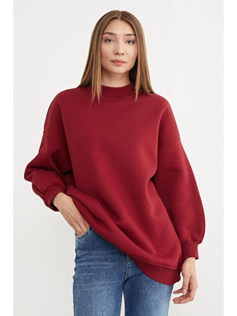 Fullamoda 3 İplik Basic Bisiklet Yaka Oversize Sweatshirt - S000280463-19951