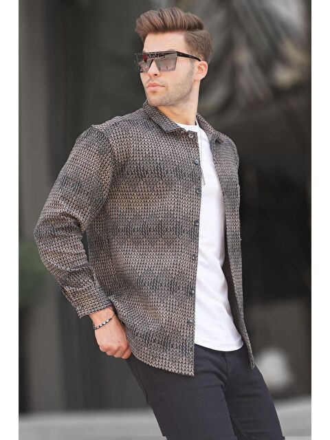 Madmext Bej Desenli Erkek Oduncu Gömlek 6711 - S000029323-19928