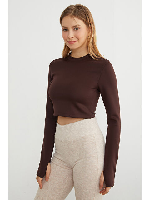 Fullamoda Basic Bisiklet Yaka Parmak Geçmeli Crop Bluz - S000469638-19413