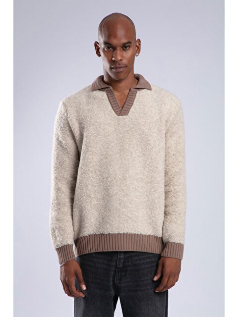 Xhan Bej Polo Yaka Peluş Kazak 3YXE2-47567-25 - S000061170-19928