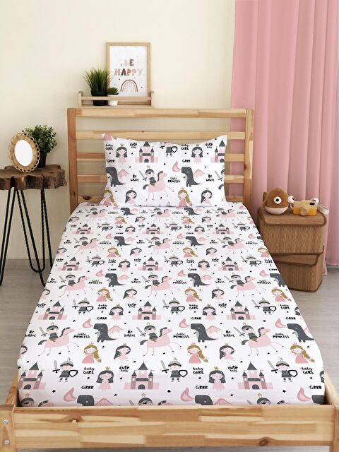 Evmila Prens Ve Prenses Desen Baskılı Tek Kişilik   Lastikli Çarşaf Seti 100x200 cm Beyaz - S000084363-23173
