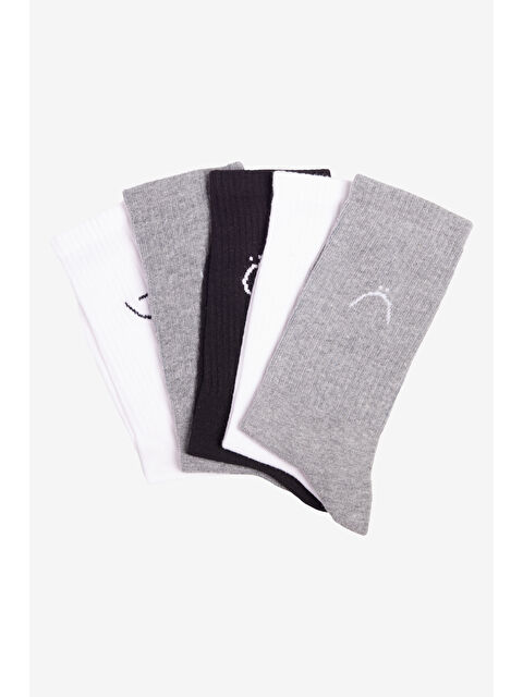 AC&Co / Altınyıldız Classics Erkek Siyah-Beyaz-Gri Desenli 5'li Soket Çorap - S000491175-3455