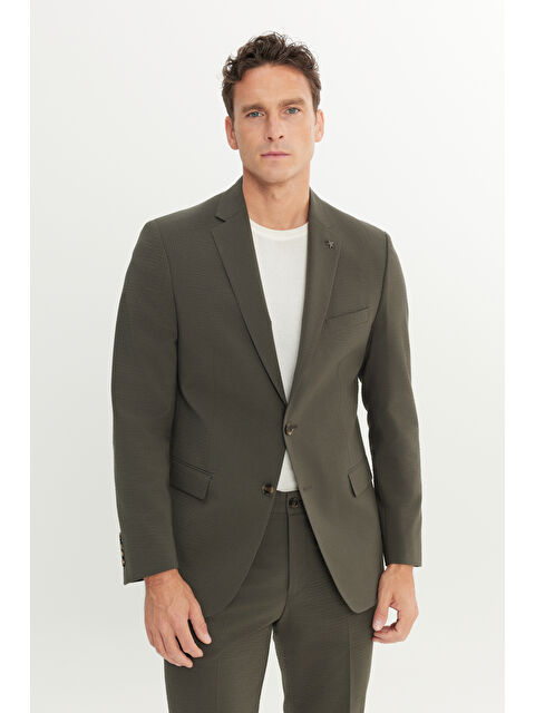 Altınyıldız Classics Erkek Haki Ekstra Slim Fit Dar Kesim Mono Yaka Desenli Kapak Cepli Takım Elbise - S000491176-18547
