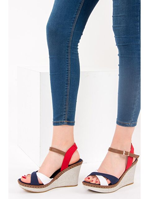 Fox Shoes 9674040205 Laci/Beyaz/Kırmızı Dolgu Taban Kadın Ayakkabı - S000051720-21164