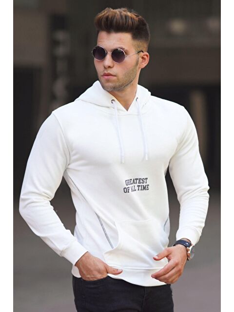 Madmext Beyaz Baskılı Kapüşonlu Erkek Hoodie 5292 - S000049843-20063