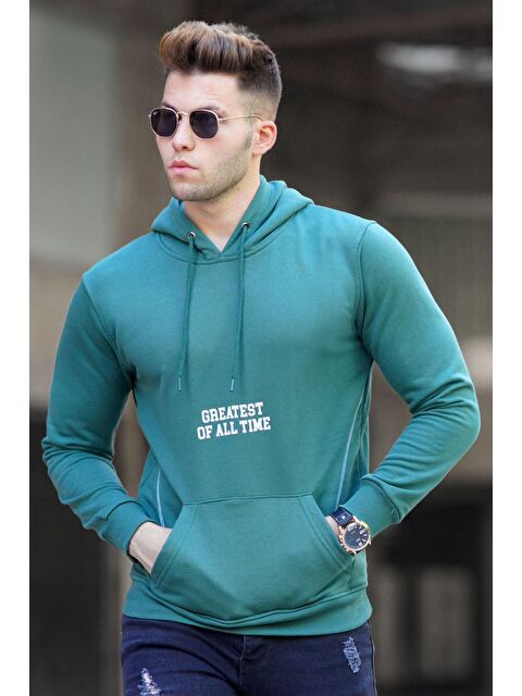 Madmext Yeşil Baskılı Kapüşonlu Erkek Hoodie 5292 - S000049843-18194