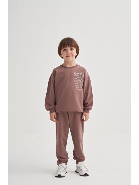 CİGİT İşlem Baskılı Eşofman Takım 2-7 Yaş Sütlü Kahve - S000473007-4280