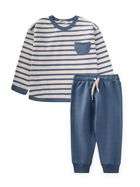 CİGİT Çizgili Sweatshirt Takım 1-7 Yaş İndigo Mavi - S000322304-23093