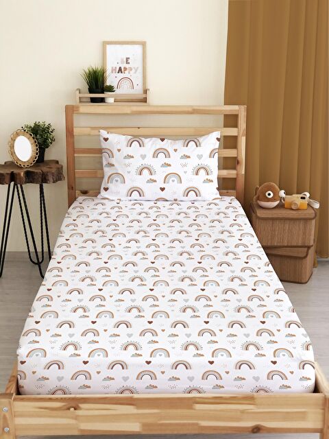 Evmila Desen Baskılı Tek Kişilik   Lastikli Çarşaf Seti 100x200 cm Beyaz - S000084367-23173