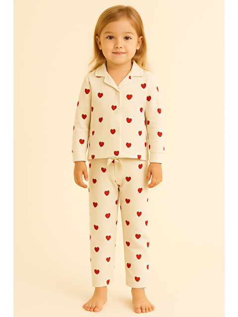 Katia And Bony Kız Çocuk Kalpli Pijama Takımı Ekru - S000446790-19965