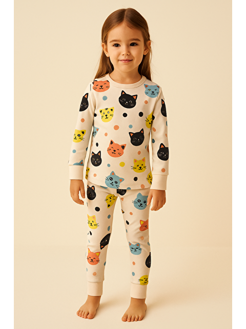Katia And Bony Kız Çocuk Kedi Desenli Pijama Takımı Açık Pembe - S000446793-20020