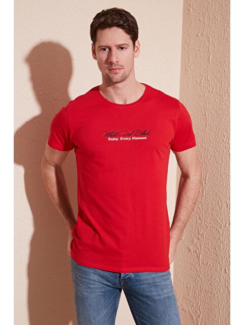 Buratti Baskılı Bisiklet Yaka %100 Pamuk Slim Fit Erkek Tişört 541ENJOY - S000001199-20045