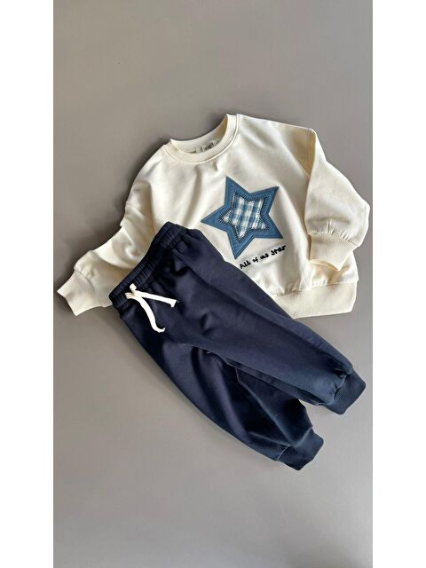 CİGİT Sweatshirt Takım 1-7 Yaş Ekru Lacivert - S000470066-19965