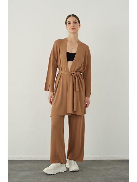 Sherin Camel Düz Yakalı Basic Triko Hırka - S000063900-37257