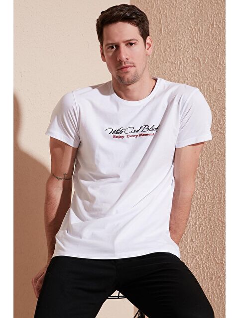 Buratti Yazı Baskılı Bisiklet Yaka %100 Pamuk Slim Fit Tişört 541ENJOY - S000001199-20063