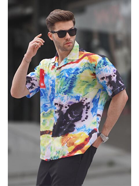 Madmext Yeşil Kısa Kollu Desenli Erkek Gömlek 6700 - S000029330-18194