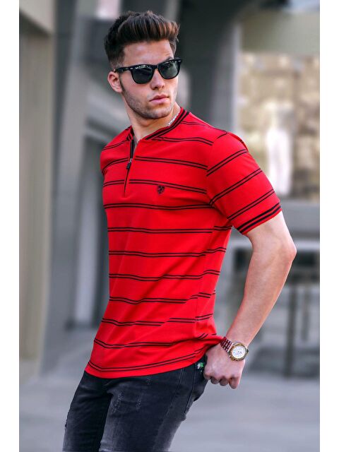 Madmext Kırmızı Çizgili Polo Yaka Erkek Tişört 5874 - S000016182-20045