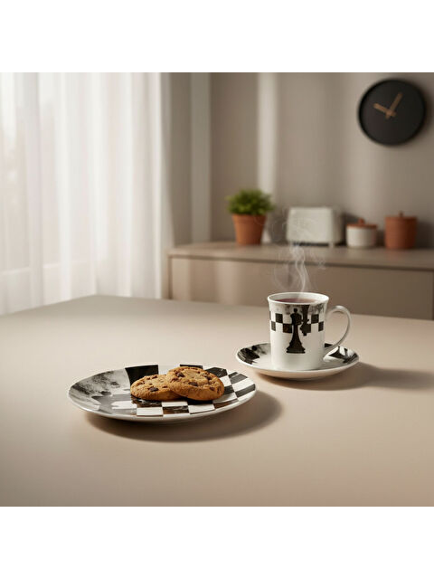 GÜRAL PORSELEN Camelia 3 Parça Çay Takımı Satranç Şah - S000275010-37646