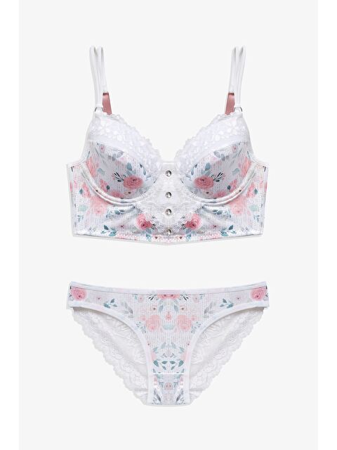 Koza İç Giyim Kadın Işıltılı Desenli Düğmeli Dantel Detaylı Büstiyer Takım - S000307750-19965