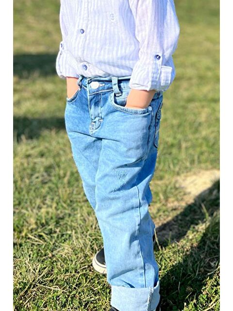 Breeze Erkek Çocuk Jean Pantolon Arka Cepleri Nakışlı Mavi (2-6 Yaş) - S000107997-17234