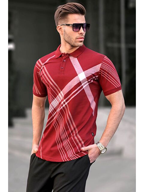 Madmext Bordo Desenli Polo Yaka Erkek Tişört 6079 - S000016034-19951