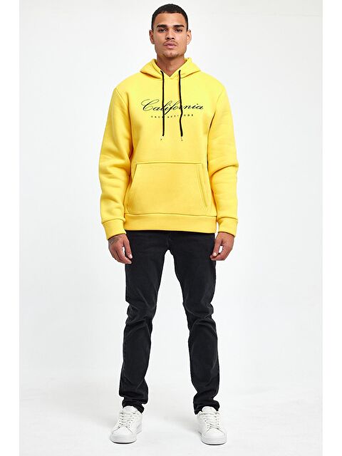 Süperlife Kapüşonlu Regular Fit İçi Polarlı 3 İplik Kanguru Cepli California Baskılı Erkek Hoodie spr24sw03 - S000071941-20072