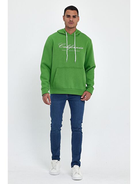 Süperlife Kapüşonlu Regular Fit İçi Polarlı 3 İplik Kanguru Cepli California Baskılı Erkek Hoodie spr24sw03 - S000071941-19972