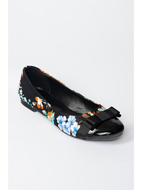 Fox Shoes Siyah/Turuncu Kumaş Kadın Babet M726019504 - S000031820-37448