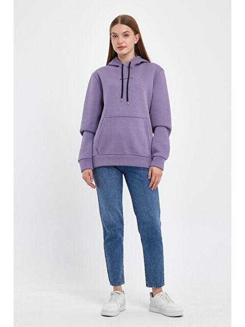 Süperlife Kadın Kapüşonlu Rahat Kalıp İçi Polarlı 3 iplik Orta Brooklyn Baskılı SweatShırt spr24swk13 - S000080500-17878