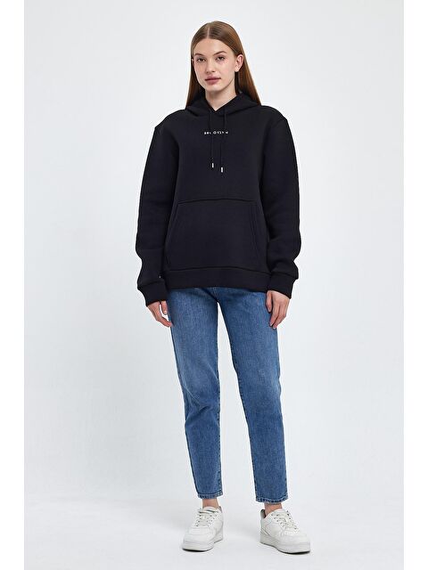 Süperlife Kadın Kapüşonlu Rahat Kalıp İçi Polarlı 3 iplik Orta Brooklyn Baskılı SweatShırt spr24swk13 - S000080500-19351