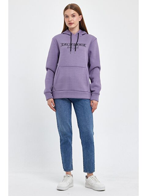 Süperlife Kadın Kapüşonlu Rahat Kalıp İçi Polarlı 3 iplik Californıa Baskılı SweatShırt spr24swk11 - S000080497-17878