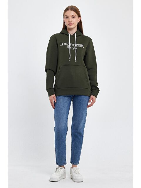 Süperlife Kadın Kapüşonlu Rahat Kalıp İçi Polarlı 3 iplik Californıa Baskılı SweatShırt spr24swk11 - S000080497-18547