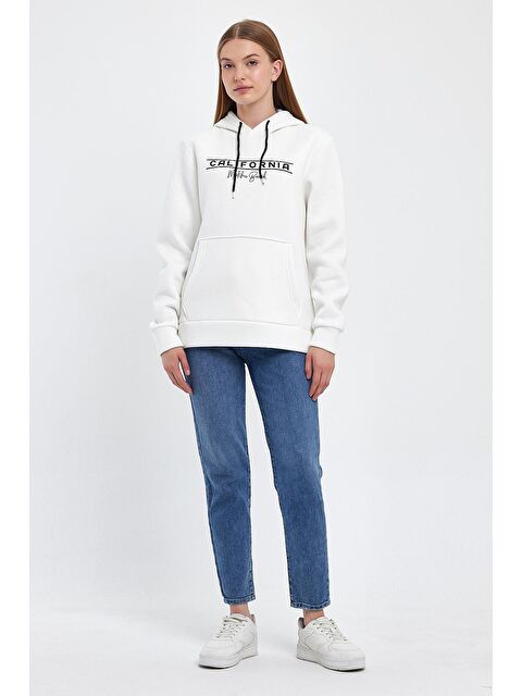 Süperlife Kadın Kapüşonlu Rahat Kalıp İçi Polarlı 3 iplik Californıa Baskılı SweatShırt spr24swk11 - S000080497-19965