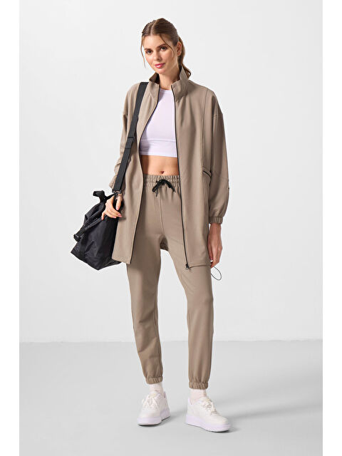Tommylife Koyu Bej Dik Yaka Fermuarlı Rahat Form Kadın Eşofman Tunik Takım - 95345 - S000365213-19933